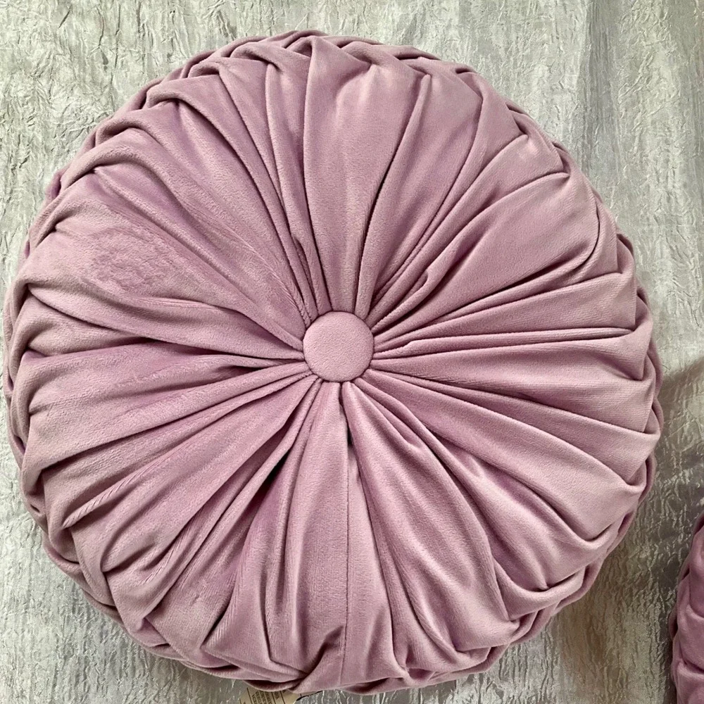 HIG Round Velvet Pleated Throw Pillows Set of 2 Dusty Mauve Lavender‎ Decorative